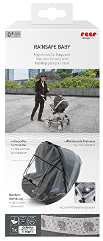 reer DesignLine RainSafe Regenschutz für Babyschale, gute Luftzirkulation, mit Reflektor-Elementen und Aufbewahrungstasche, Regenschutz für Babyschale - DesignLine
