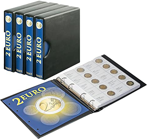 LINDNER Das Original Vordruckalbum 2 Euro-Gedenkmünzen Band 1-5 (chronologisch) inkl. Schutzkassette - Sonderedition