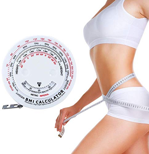 Sonew Körpermessband Maßband 150 cm Versenkbares BMI Maßband mit Messrechner für Diät und Gewichtsverlust, Weiß, PVC + Fiberglas, 741870227189