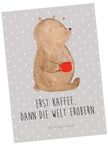 Mr. & Mrs. Panda Postkarte Bär Kaffee - Geschenk, Ansichtskarte, Bären, Coffee, Motivation, Ansichtskarten, Guten Morgen, Grußkarte, einzelkarte, Teddy, Postkarten