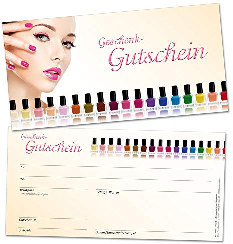 50 Geschenkgutscheine für Kunden, Nagel-Design, Beauty, Kosmetik-Studio | DIN lang, blanko zum selbst beschriften, hochwertige premium Qualität