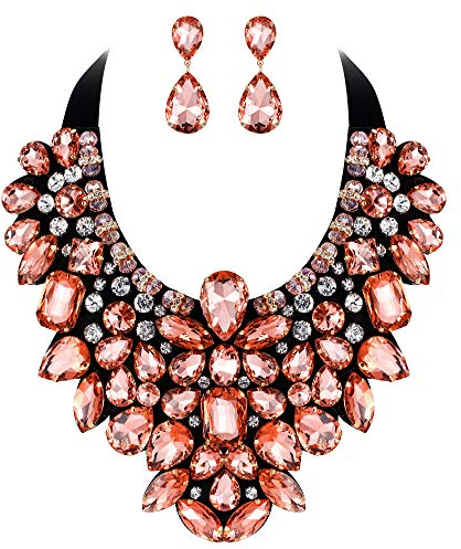 EVER FAITH Damen Schmuckset Kristall Retro Kostüm Statment Halskette und Ohrringe Set für Bankett Prom Champagner Farbe Gold-Ton
