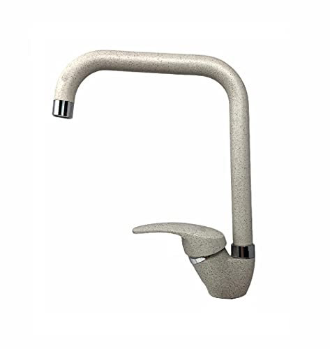 Vetrineinrete® Rubinetto per lavello da cucina a canna alta quadrata miscelatore monocomando per lavandino monoforo fragranite avena M18