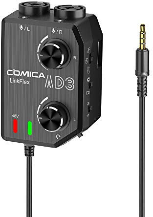 Comica LINKFLEX AD3 Mikrofon Vorverstärker Adapter, XLR/3,5mm/6,35mm Mikrofon Verstärker mit 2 Kanälen 48V Phantomspeisung,Audiomischer für iPhone,iPad/Android Smartphones/Camcorder/DSLR Kameras