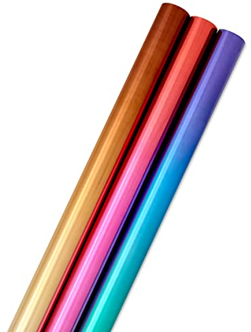 Hallmark 0005EWR2655 Multicolor Ombre Foil Wrapping Paper with Cutlines on Reverse (3 Rolls: 60 sq ft ttl) Geschenkpapier, Papier, Orange, Rosa, Blau