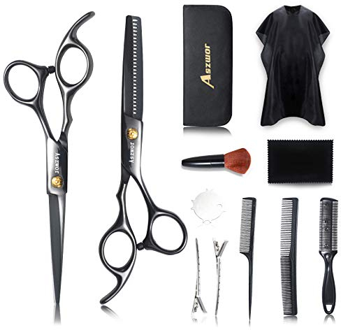 Aszwor Haarschneidescheren-Set von Aszwor Friseurscheren-Set, professionelles Haarschnittscheren-Set mit Haarschneideschere, Effilierschere, Mehrzweck-Haarschnitt-Set für Zuhause, Salon, Barbier