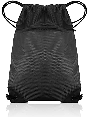 Fuyamp Black Drawstring Bag for Men & Women, Waterproof PE Drawstring Gym for Sports Gym Swimming and Various Activities