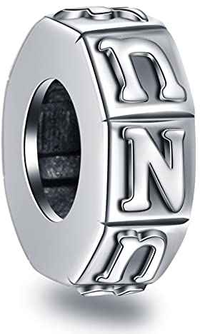 Buchstabe N Abstandshalter Charms, Initial N Alphabet Gummi Stopper Perlen in Antik 925 Sterling Silber, passt Pandora Muttertag Armband, Geschenk für Mama/Mutter im Gesetz/Weihnachten