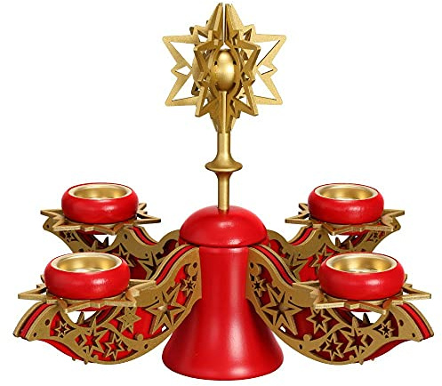 Rudolphs Schatzkiste Adventsleuchter Stern mit Teelichter rot-Gold BxHxT 39x27x39cm NEU Weihnachten Leuchter Advent Schmuck Kerzenschmuck Tischschmuck Holzschmuck Holz Seiffen Erzgebirge DEK