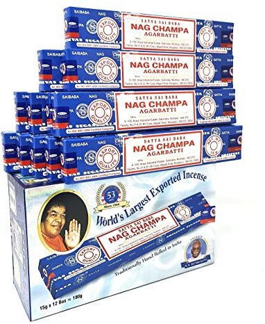 Nag Champa Original Satya Paquete Azul con 12 Paquetes de 15 g Cada uno, Total 180 g. / Made in India (12 Cajas de 15g, Nag Champa Azul)