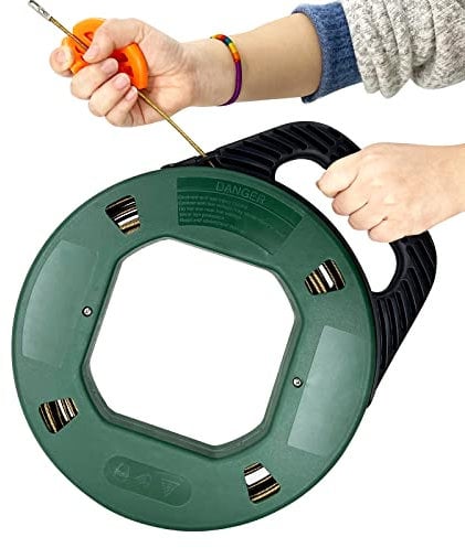 VGongTech 100ft Fish Tape Reel 6 Cores Spring Fishtape in Winding Case Multi-Groove Fish Tape and Pulls for Electric or Communication Wire Puller