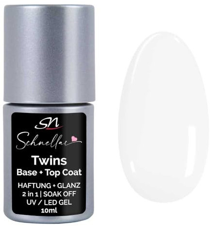 SN Nageldesign Twins Top und Base Coat Gel UV LED 2 in 1 UV Nagellack Überlack Unterlack soak off Nägel Nail UV Lack 10ml