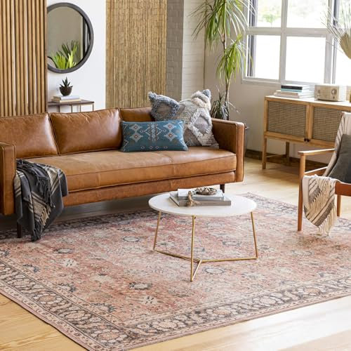 Livabliss Terjit Machine Washable Rug - Vintage Area Rugs Living Room, Large Rug 160x220 cm - Traditional Boho Rug Style, Dining Room, Kitchen, Outdoor, Hallway - Rust, Brown, Charcoal Rug