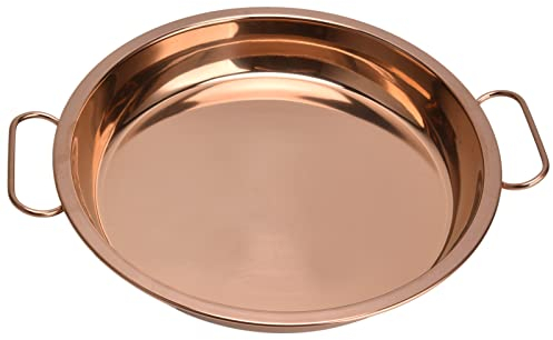 Plato de acero inoxidable, bandeja redonda de oro rosa para servir con asas Platos redondos de metal para servir ensaladas para el hogar Hotel Camping