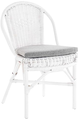 Rattanstuhl Klassik Farbe Esszimmerstuhl Korb Küchenstuhl Esszimmer Stuhl Korbstuhl Natur Rattan (Weiss mit Polster)