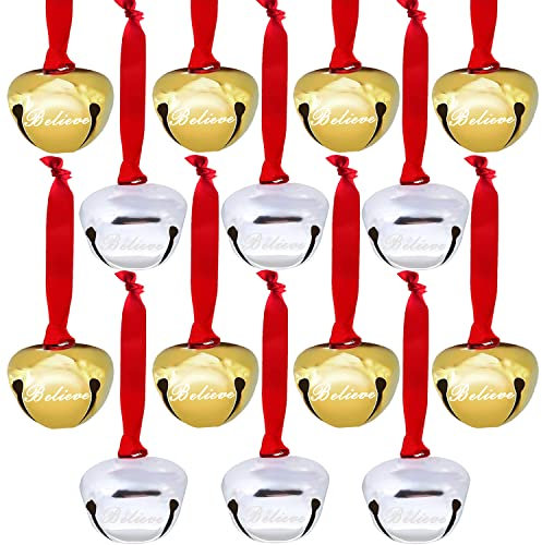 CAYOREPO 32 Stück 4,1 cm Glauben Glocken Ornament, Schlitten Glocken Weihnachtsbaumglocken Weihnachtsbänder Glocken Polar Express Glocken für DIY Urlaub Handwerk Zuhause Xmas Hochzeit Dekorationen