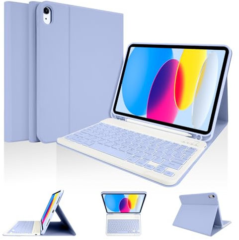 LAMA Keyboard Case for iPad 11th A16 11 2025, iPad 10th Gen 10.9 2022, Slim Protective Cover with Detachable Wireless Bluetooth Keyboard Case and Pencil Holder, Purple