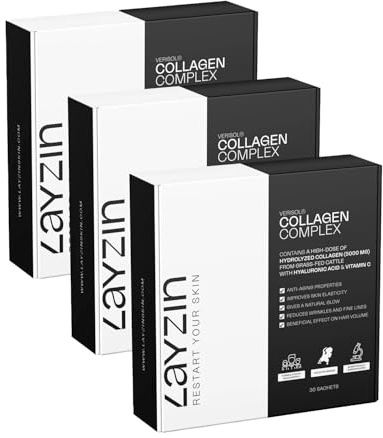 LAYZIN Kollagenpulver für Frauen mit Verisol® + Hyaluronsäure & Vitamin C – Anti-Aging-Formel für Falten, Hautverjüngung & Hydratation – Stärkt Haut, Haare & Nägel – Halal – 90 Beutel