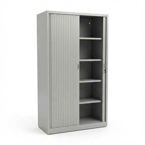 Horison Industries Lockable Metal Storage Cabinet, 4 Shelf, 1950x1000mm | Grey, Lockable Cabinet, Tambour Storage Cabinets Tall Cupboard, Shelves & Doors Tall Metal Cupboards for Home Office Garage