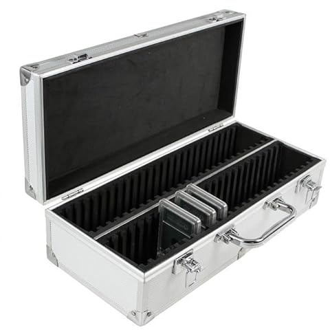 SAFE Alu Münzkoffer Koffer für 50 Slabs | Metallverstärkte Ecken, Praktischer Tragegriff, Fachmaße: 64 x 85 x 8 mm