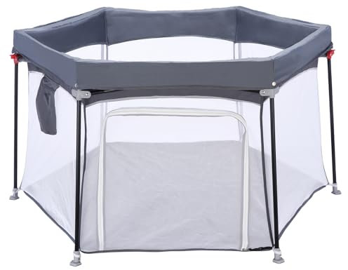 UBRAVOO Baby-Laufstall,faltbarer sechseckiger Baby-Laufstall,verbesserter robuster Sicherheits-Laufstall für Babys und Kleinkinder mit weichem,atmungsaktivem Mesh-Grau