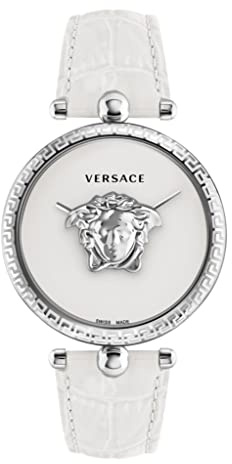 Versace - Damenuhr Quarz Mode Lederarmband Weiß Edelstahlgehäuse Analoges Zifferblatt Weiß - VECO02322