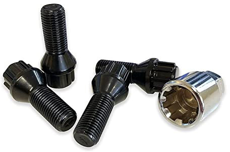 BIMECC M12x1.5 Locking Wheel Bolts/Nuts - Black - 60 Degree - BMW 1 Series 2007-2013 E81 E82 E87 E88 / 3 Series 1990-2011 E46 E90 / 5 Series 1995-2010 E60 E61