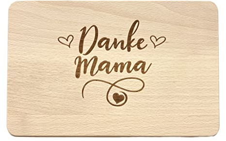 Muttertagsgeschenk Idee - Frühstücksbrettchen aus Holz mit hochwertiger Gravur für die Beste Mama (Danke Mama Herz)