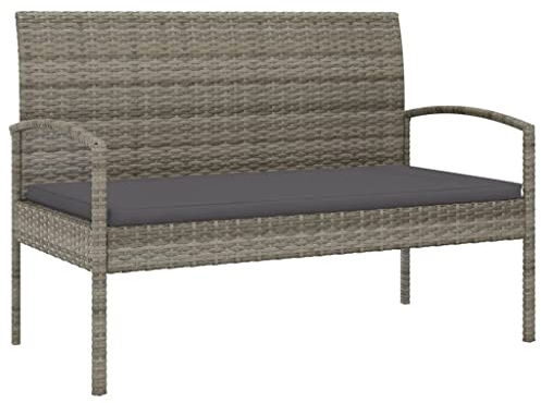 vidaXL Gartenbank mit Kissen Grau 105 cm Poly Rattan