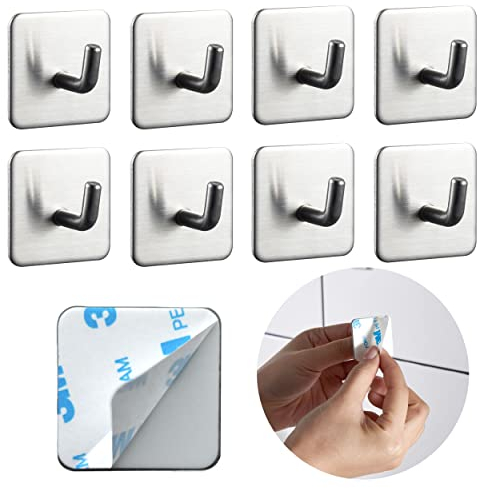DEKAZIA® 8 Klebehaken Edelstahl | Haken selbstklebend Klebehaken extra stark Wandhaken selbstklebend Klebehaken Bad Handtuchhaken Küchenhaken selbstklebende Haken ohne Bohren Handtuchhalter Wand