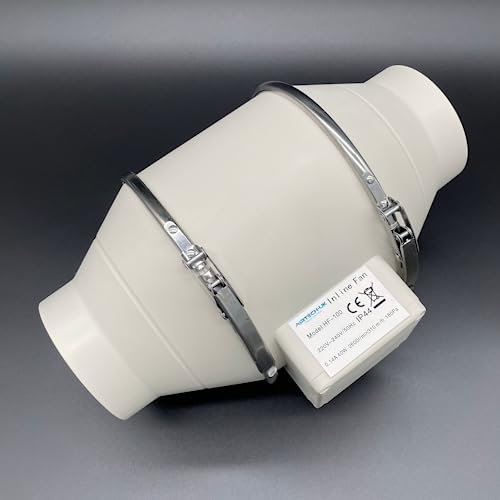 AirTech-UK FlowMax Turbo Inline Extractor Fan 100mm / 4 inches - Single Speed Bathroom Extractor Fan without Timer - Silent and High Power Inline Fan - Ceiling, Toilet, Loft installation