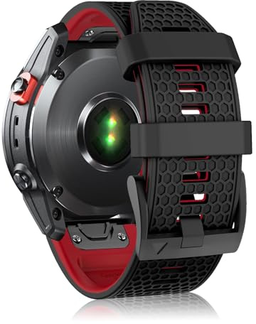 SumRioo QuickFit 26 mm Armband für Garmin Fenix 8 51 mm/Fenix 7X Pro Solar/7X Pro/7X/6X Pro/6X/5X Plus/5X/3/3HR, Silikon Uhrenarmband für Garmin Enduro 3/2, Epix Pro/Tactix Delta, Schwarz/Rot