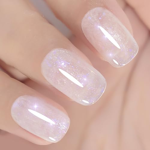 YTD Likomey Brokat Glitzer Nude Schillernder UV Gellack Nagellack,15ml Milchig Weiß Schimmern Gelee Transluzent Neutral Holografisch Glitzernde Nagelgel Maniküre Gel Nail Polish,SF347