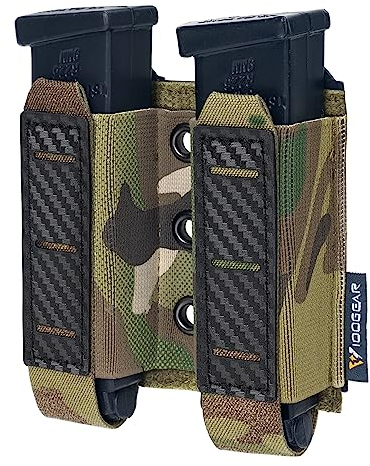 IDOGEAR Pistole Magazinbeutel Molle Magazin Pouch 9MM Doppelstapel Elastisches Magazin Holster mit Inner Loop Panel Laser-Cut Hardshell Mag Carrier (camo)