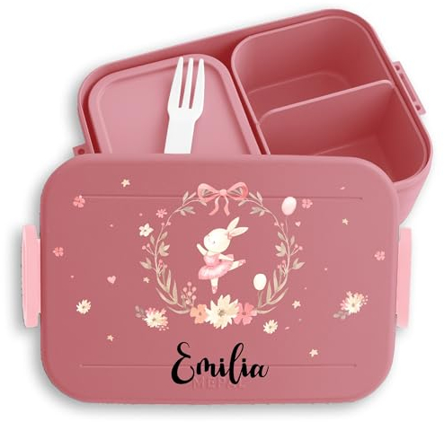 Kinder Bento Box Midi für Mepal Bentobox - Brotbox süßer Hase Vesperdose Hasen Jausenbox Langohr Lunchbox Bunny I Ostern - 900 ml - Rosa - brotbüchse kindergarten brotdose mädchen schule rabbit