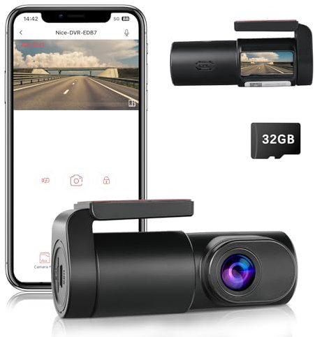 DINGBLUE Dash-Cam-Front with SD Card 1080P Mini-WiFi-DashCam-for-Cars DVR Car Camera Dash with 0.96 mini screen,140° Wide Angle FOV,Parking Monitor,Super Night Vision,App Control,G-Sensor