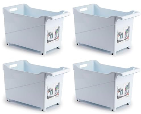 Tradineur - Pack de 4 Carritos de plástico con Ruedas y asa - N.º 2 - Cesta Organizadora para Productos de Limpieza, Baño, Cocina - Color Blanco