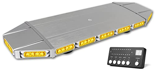 ROUTEKING 71 cm Warnleuchte - 12/24V Rundumkennleuchte Warnlicht, 64 LEDs 21 Blinkmodi, Light Mit Super Magnetfuß, IP65 Warnblinkleuchte Blitzlicht Auto LKW KFZ (Bernstein)