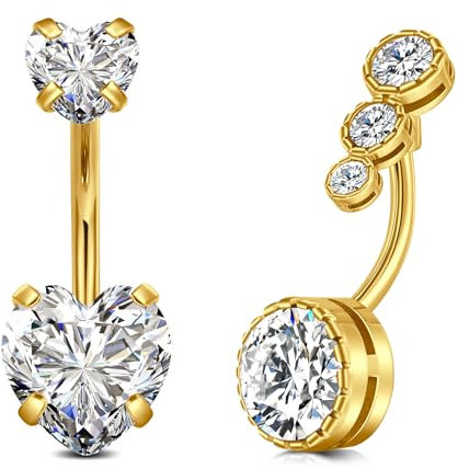 FECTAS 2stk Bauchnabelpiercing Gold 10mm Chirurgenstahl Bauchpiercing Piercing Bauchnabel Schmuck Herz