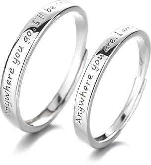 ANAZOZ Ringe Paare Silber 999, Freundschaftsringe Verstellbar Polierter Bandring mit Spruch