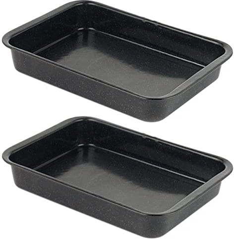 Russell Hobbs COMBO-9094 Set of 2 Romano Vitreous Enamel Roasters, 36 cm, Black, Dishwasher Safe, Rectangular Roasting Tin for Vegetables and Meat, Oven Safe Up to 230 Degrees, 36 x 25 x 4 cm
