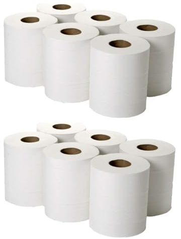 Luxtrous- Centrefeed Paper Tissue Rolls - Embossed Pattern Hand Towel - for Home Office Warehouse Bathroom Garage Kitchen, Wipe Away - Wall Mounted Lockable Rolls - 2-Ply (White, Pack of 12)