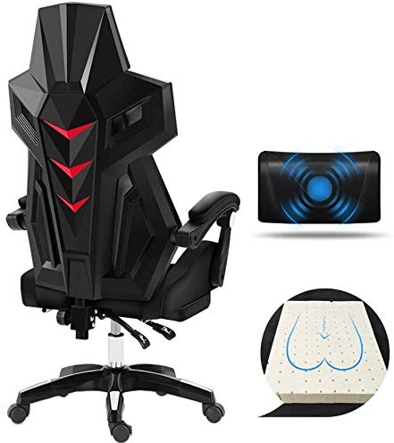 Gaming-Stuhl, Computer-Stühle, Drehstuhl, Videospiel-Stuhl, drehbarer, verstellbarer Bürostuhl, integriertes Latex-Kissen mit Fußstütze, Ergonomie, Computer-Stuhl, Massagekissen (Farbe: Schwarz) Warm