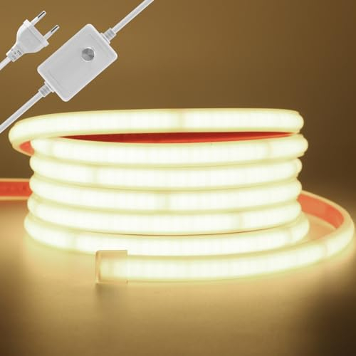 Wisada COB LED Band 30M, Wasserdicht IP65 Naturweiß Dimmbar LED Leuchtband Selbstklebend,240LEDs/m Superhell Flexible LED Strip(Schnitt alle 10cm), Anschluss an AC220-240V COB Streifen für Weihnachten