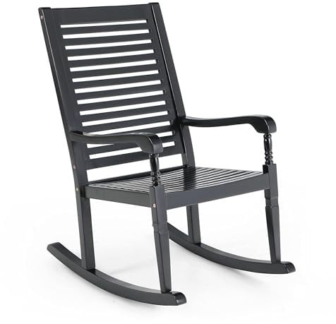 MFSTUDIO Garden Rocking Chair, Acacia Wood Outdoor Furniture Seater, Highback Nursing Armchair Seat, Patio, Porch, Bedroom, Living Room Rocker for Relax, Black