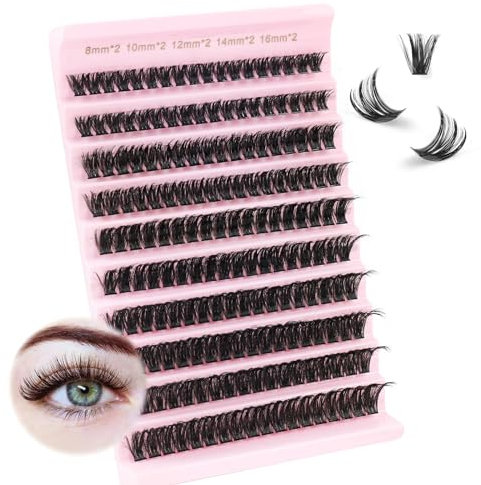 Oreola Faux Cils Individuels 80D Naturels Cils Individuels Cluster Wispy D Curl 0,07 Cils Simples Extensions de Cils DIY 8-16MM Pack Mixte