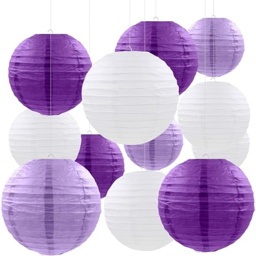 CC wonderland zone 12 Stück Papier Lampions Violett,Lila Runde Papierlaterne Papier Laterne für Lampenschirm Deko,Hochzeitsdekorationen, Geburtstagsfeier,Gartenparty Deko