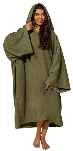 OHS Hooded Towel Adults, Changing Robe Large Bath Surf Beach Swimming Robe Absorbent Quick Dry Soft Microfibre Towel Wrap for Women Men, Khaki Green