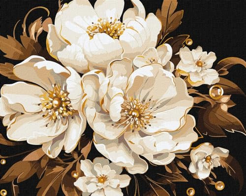 IDEYKA Ternura blanca con colores metálicos extra – Pintura por números para adultos, fácil de pintar por números, pintar por números adultos con marco, DIY como regalo, 40х50 cm