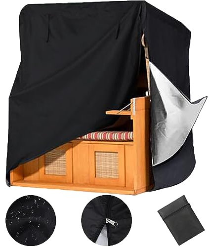 Strandkorb Schutzhülle Winterfest 210D Oxford Stoff Strandkorb Abdeckung Reißfest UV Beständig Strandkorbhülle Wasserdicht Winddicht Abdeckhaube für Strandkörbe,135*105*175/140cm,Black